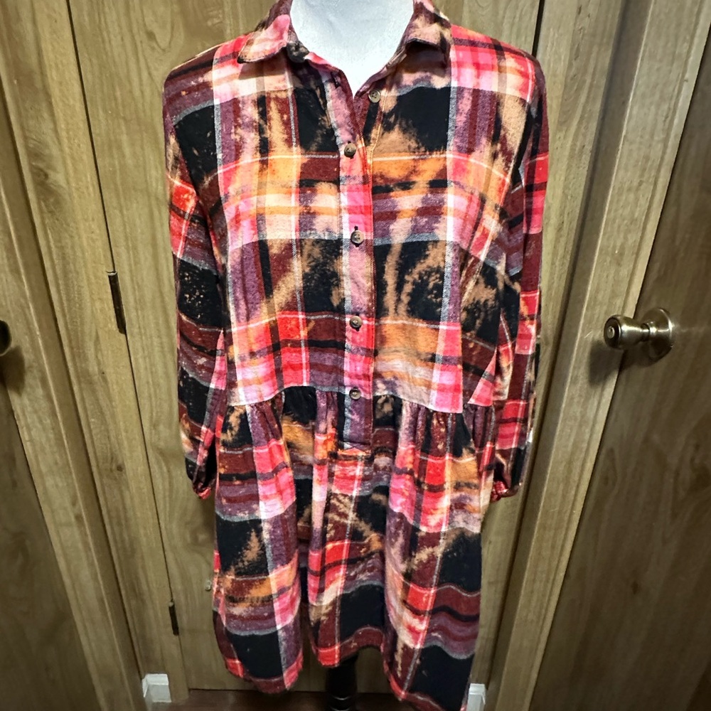 There Abouts Tie Dye Flannel Plaid Shirt Size 3XL